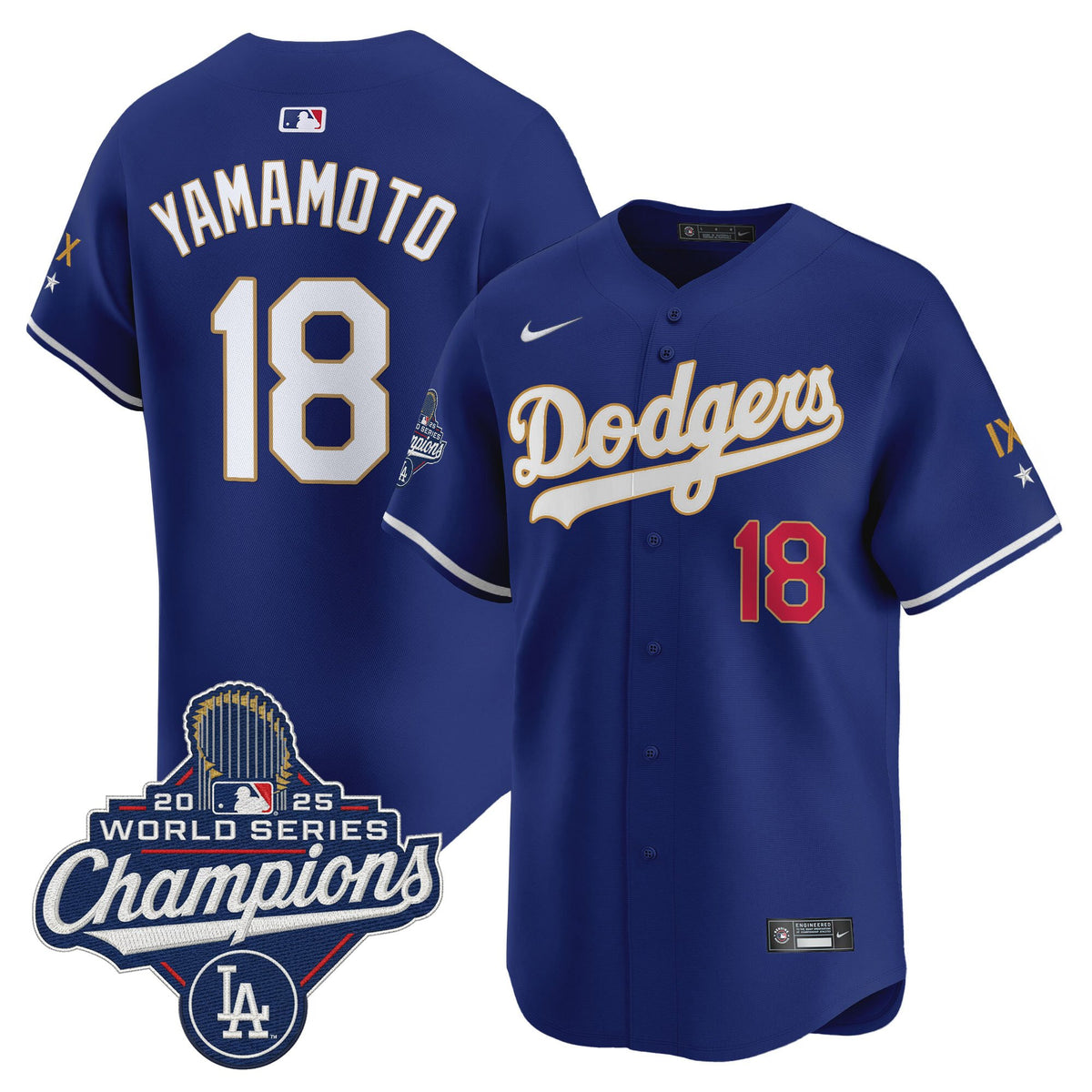 Men's Los Angeles Dodgers 9-Time Champions Gold Trim Vapor Premier Limited Jersey - All Stitched