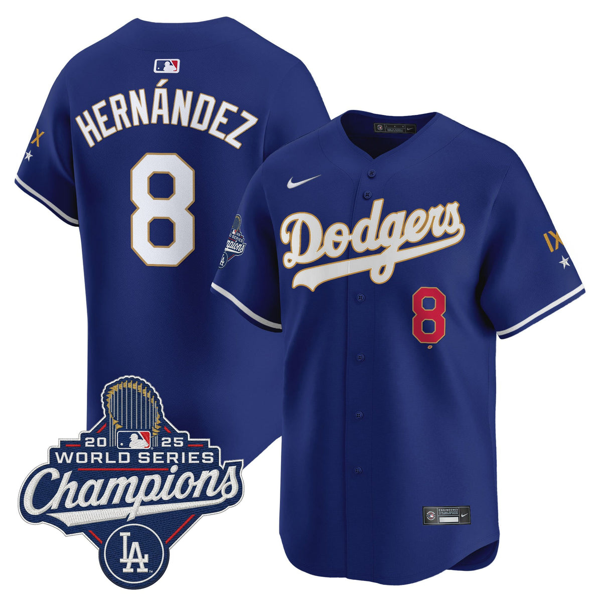 Men's Los Angeles Dodgers 9-Time Champions Gold Trim Vapor Premier Limited Jersey - All Stitched
