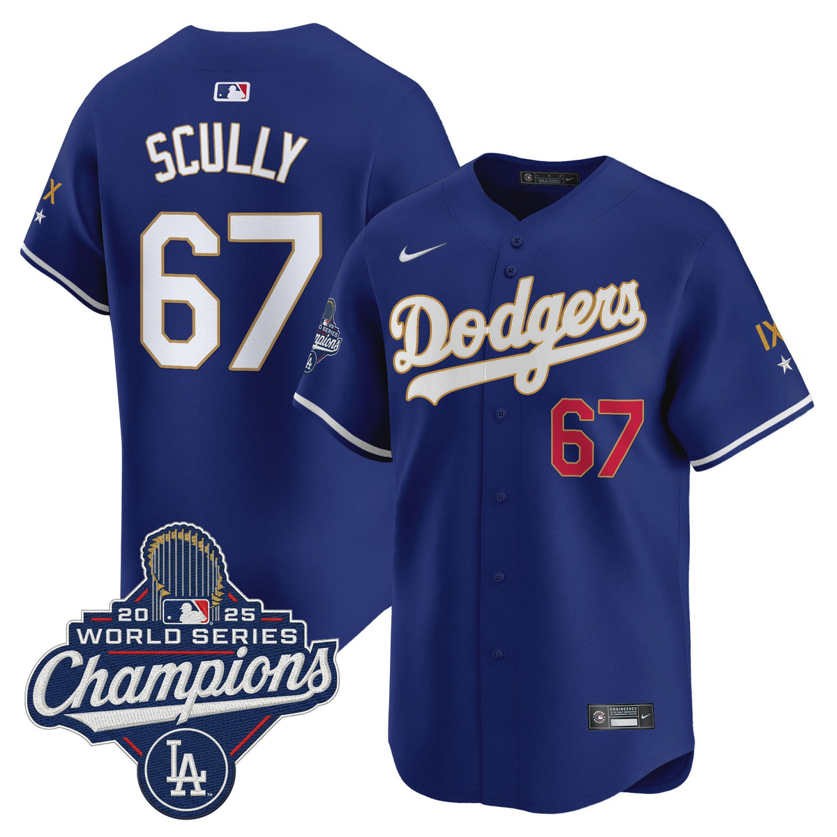 Men's Los Angeles Dodgers 9-Time Champions Gold Trim Vapor Premier Limited Jersey - All Stitched