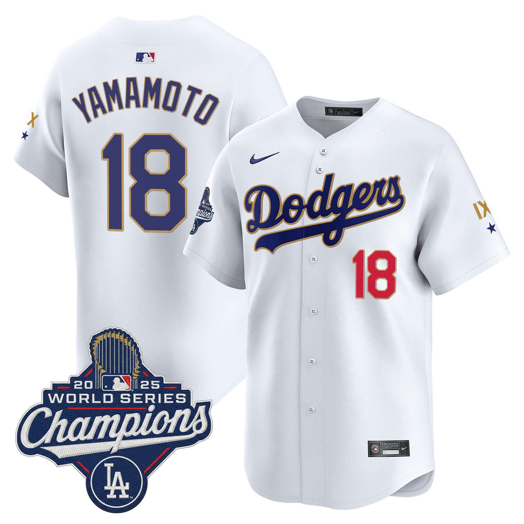 Men's Los Angeles Dodgers 9-Time Champions Gold Trim Vapor Premier Limited Jersey - All Stitched