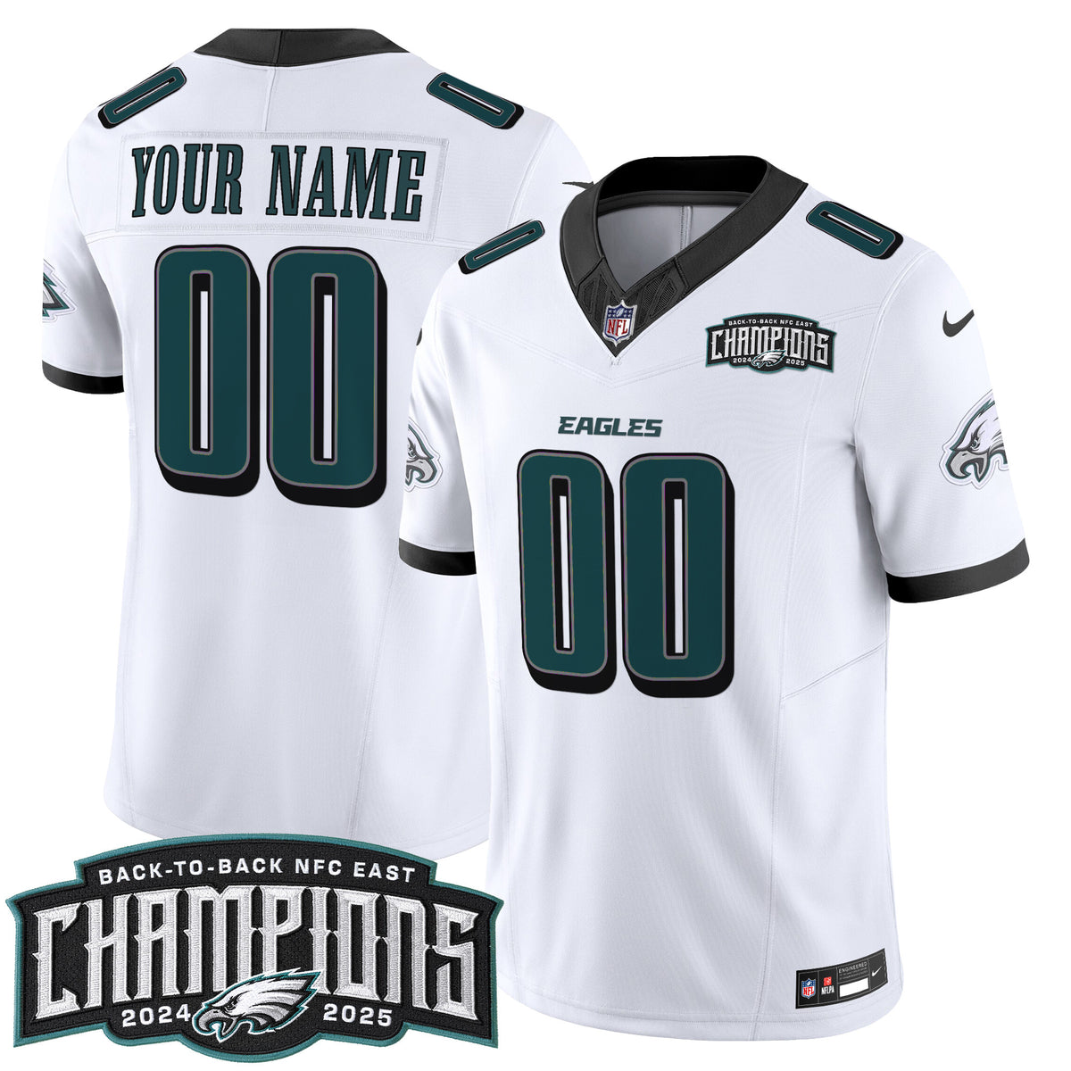 Philadelphia Eagles Back-To-Back 2024-2025 NFC East Division Champions Vapor Limited Custom Jersey - All Stitched