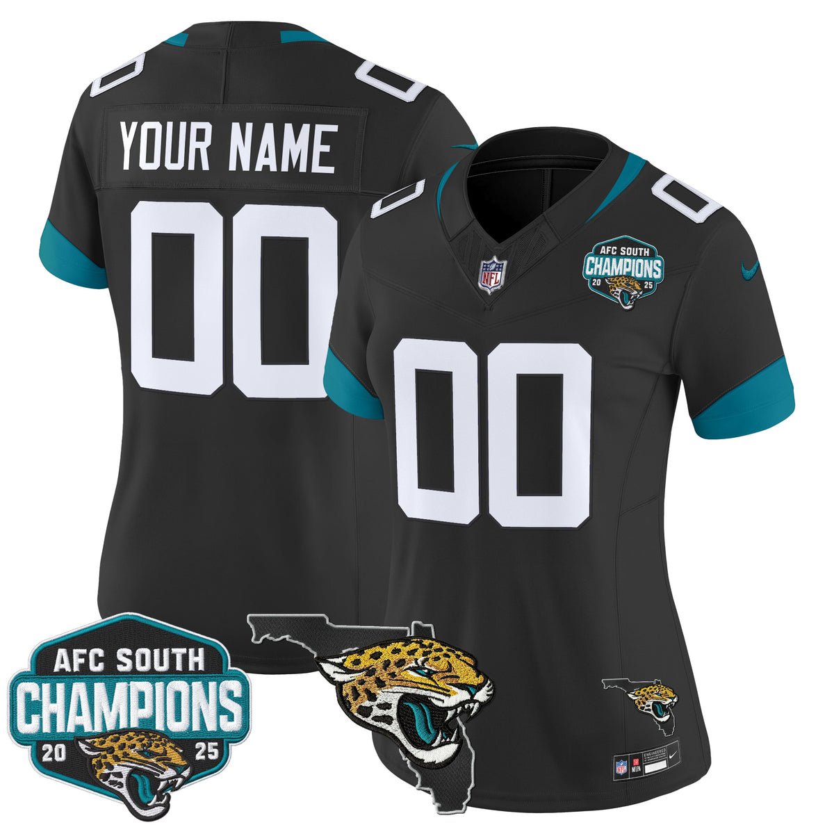 Jacksonville Jaguars 2025 AFC South Division Champions & Florida Patch Vapor Custom Jersey - All Stitched