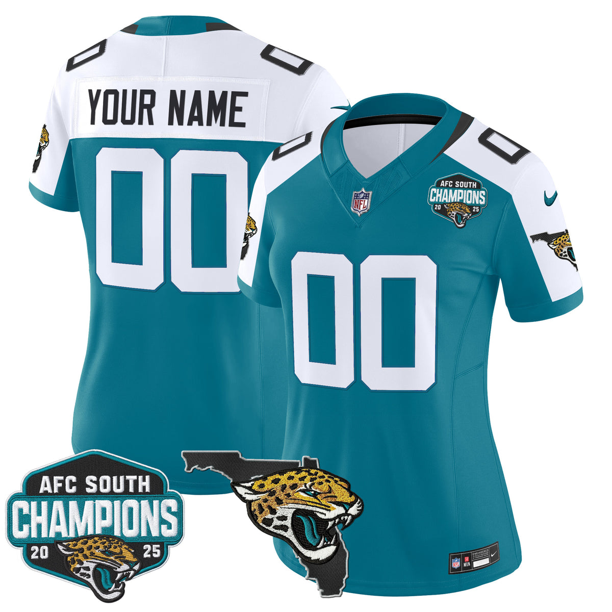 Jacksonville Jaguars 2025 AFC South Division Champions & Florida Patch Vapor Custom Jersey - All Stitched