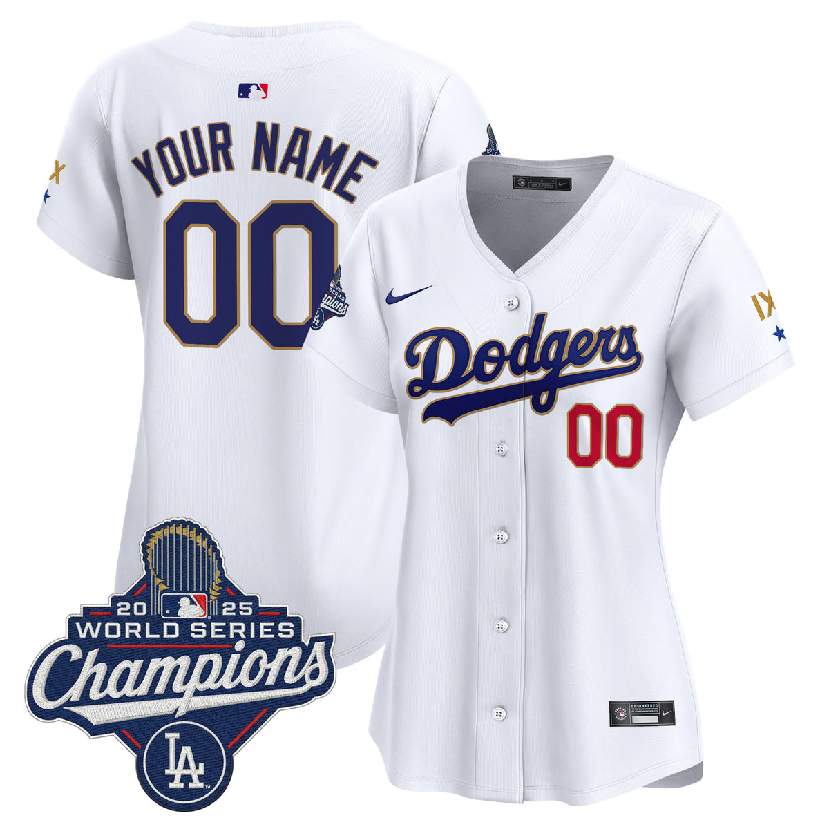 Los Angeles Dodgers 9-Time Champions Gold Trim Vapor Premier Limited Custom Jersey - All Stitched