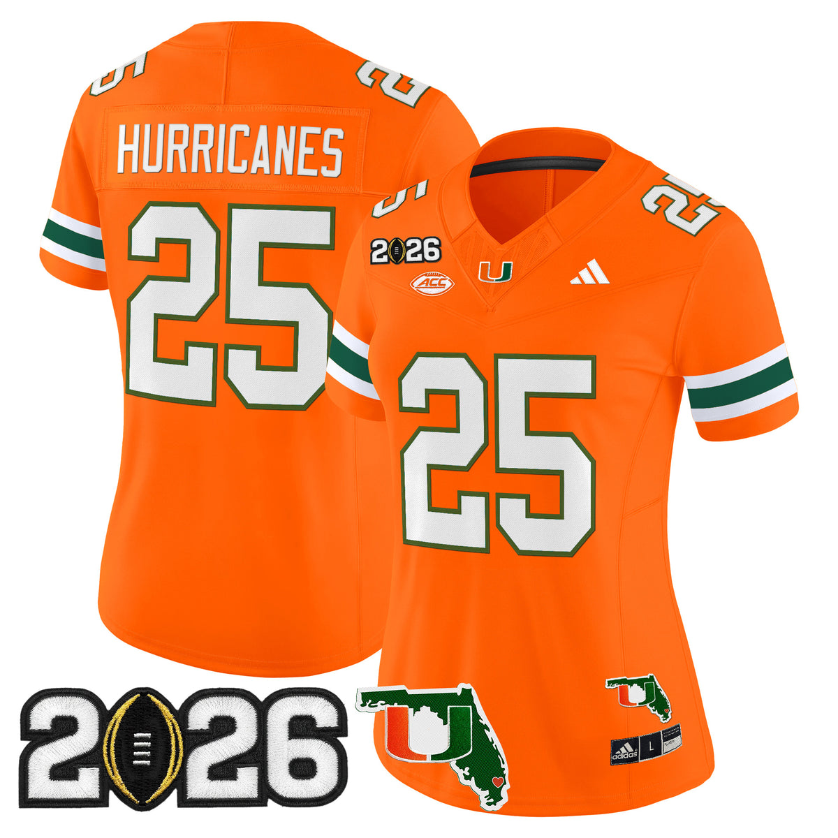 Women's Miami Hurricanes 2026 CFP Final & Florida Patch Vapor Limited Jersey - All Stitched