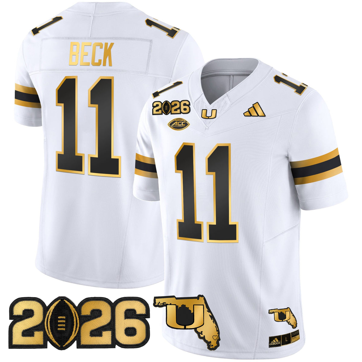 Men's Miami Hurricanes 2026 CFP Final & Florida Patch Gold Vapor Limited Jersey - All Stitched