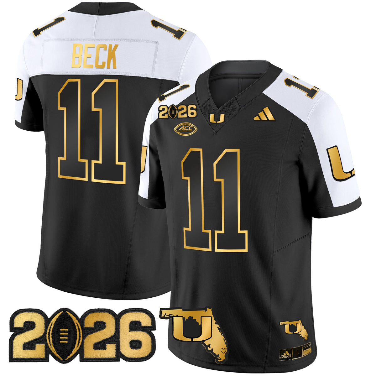 Men's Miami Hurricanes 2026 CFP Final & Florida Patch Gold Vapor Limited Jersey - All Stitched