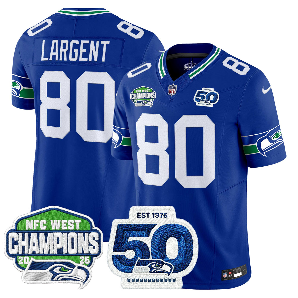 Men's Seattle Seahawks 2025 NFC West Division Champions & 50th Anniversary Patch Vapor Limited Jersey - All Stitched