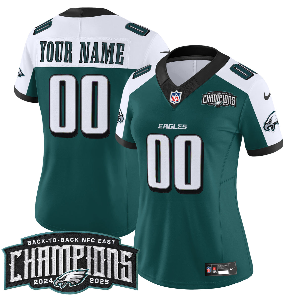 Philadelphia Eagles Back-To-Back 2024-2025 NFC East Division Champions Vapor Limited Custom Jersey - All Stitched