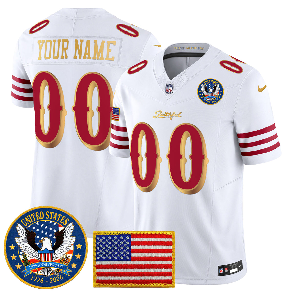 San Francisco 49ers "United States 250th Anniversary Patch" Vapor Limited Custom Jersey - All Stitched