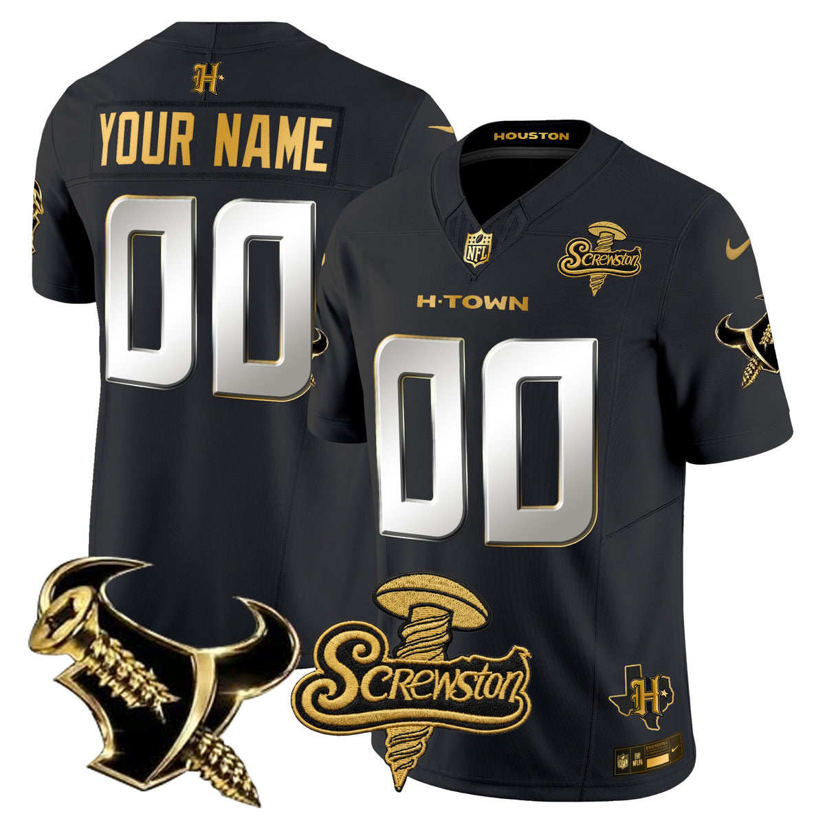 Houston Texans DJ Screw Gold Vapor Limited Custom Jersey - All Stitched