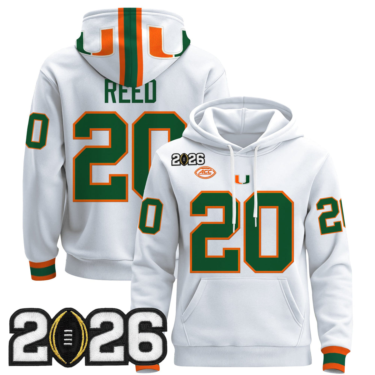 Men's Miami Hurricanes 2026 CFP Final Patch Premium Pullover Hoodie - All Stitched