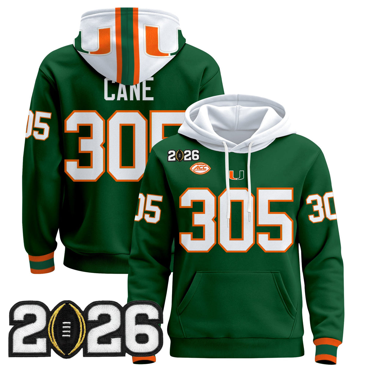 Men's Miami Hurricanes 2026 CFP Final Patch Premium Pullover Hoodie - All Stitched
