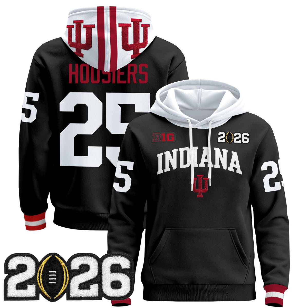 Men's Indiana Hoosiers 2026 CFP Final Patch Premium Pullover Hoodie - All Stitched