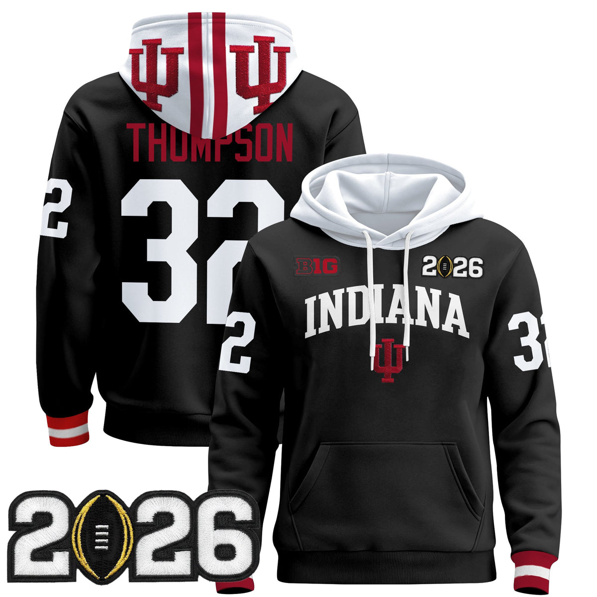 Men's Indiana Hoosiers 2026 CFP Final Patch Premium Pullover Hoodie - All Stitched