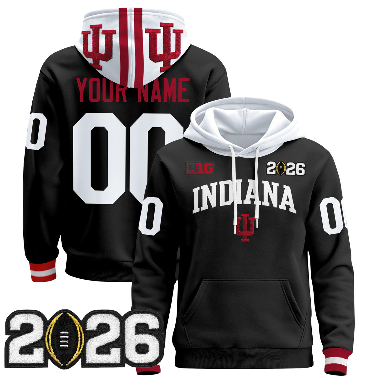 Indiana Hoosiers 2026 CFP Final Patch Premium Custom Pullover Hoodie - All Stitched