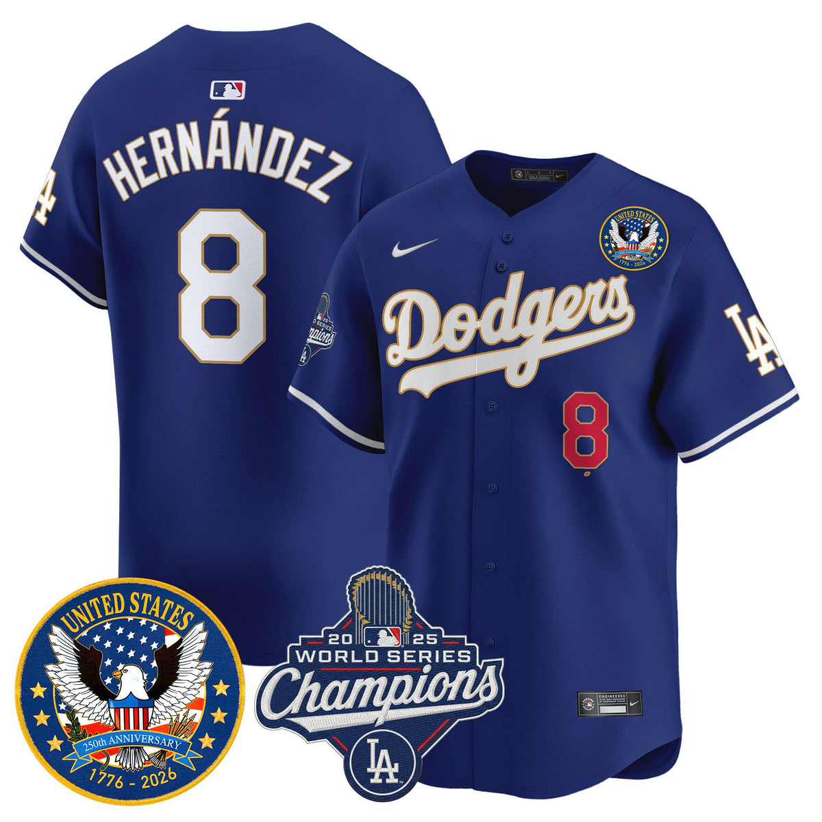 Men's Dodgers 2025 World Series Champions & America 250th Patch Vapor Premier Limited Jersey - All Stitched