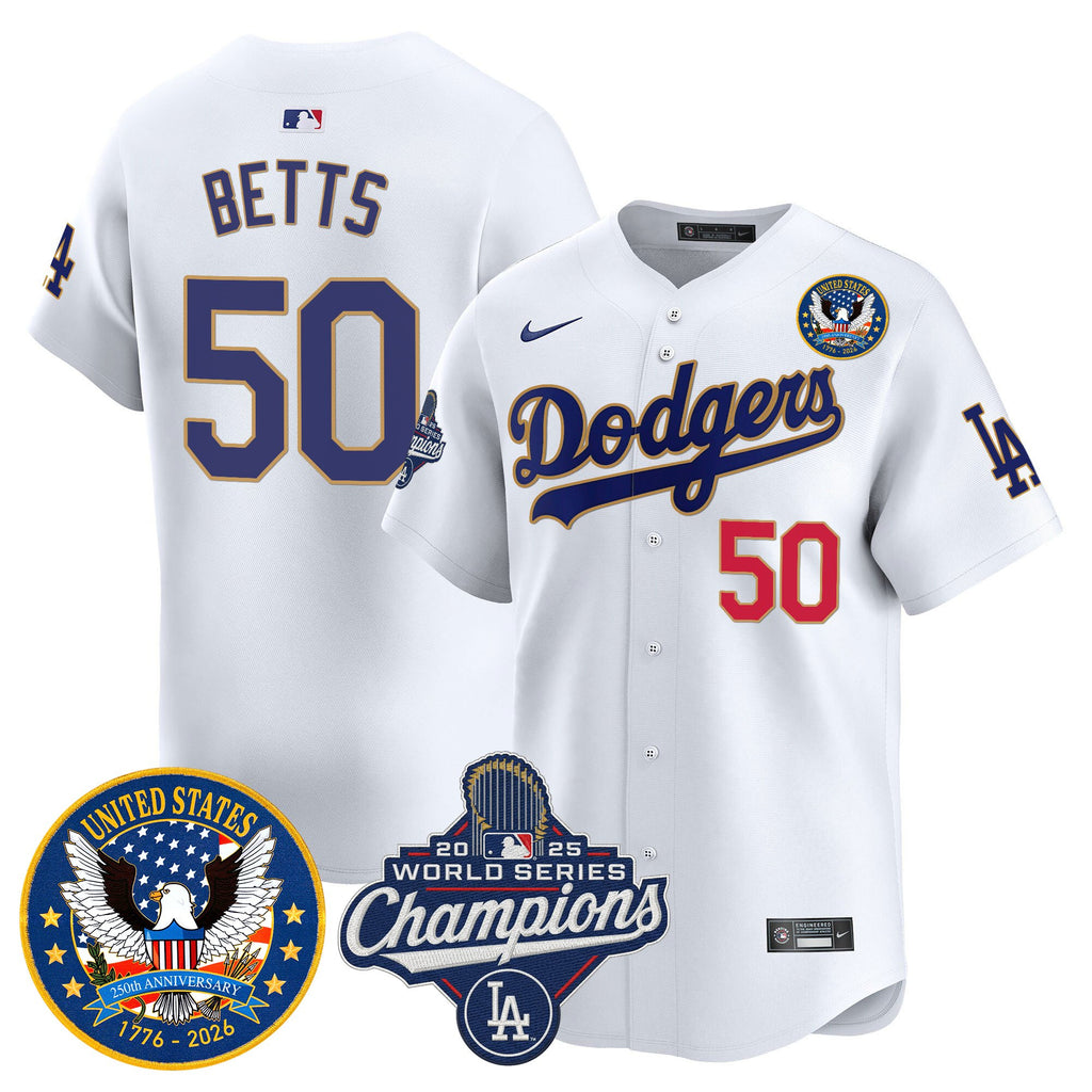 Men's Dodgers 2025 World Series Champions & America 250th Patch Vapor Premier Limited Jersey - All Stitched