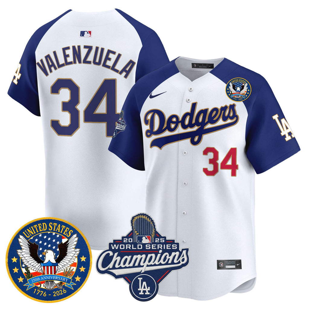 Men's Dodgers 2025 World Series Champions & America 250th Patch Vapor Premier Limited Jersey - All Stitched