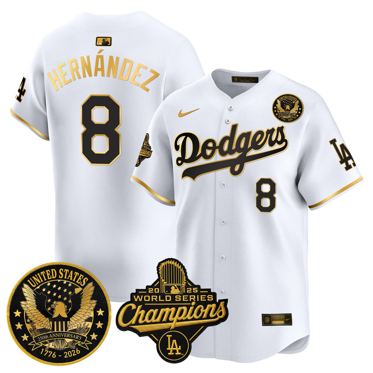 Men's Dodgers 2025 World Series Champions & America 250th Patch Vapor Premier Limited Jersey - All Stitched