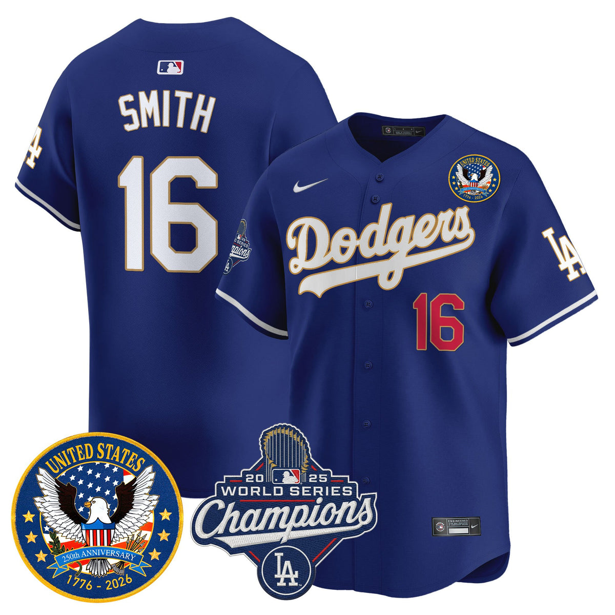 Men's Dodgers 2025 World Series Champions & America 250th Patch Vapor Premier Limited Jersey - All Stitched