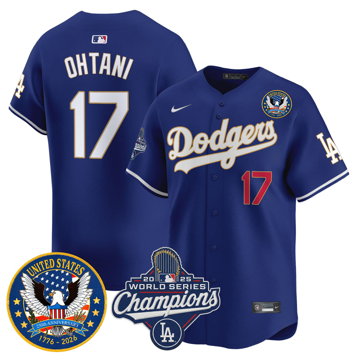 Men's Dodgers 2025 World Series Champions & America 250th Patch Vapor Premier Limited Jersey - All Stitched