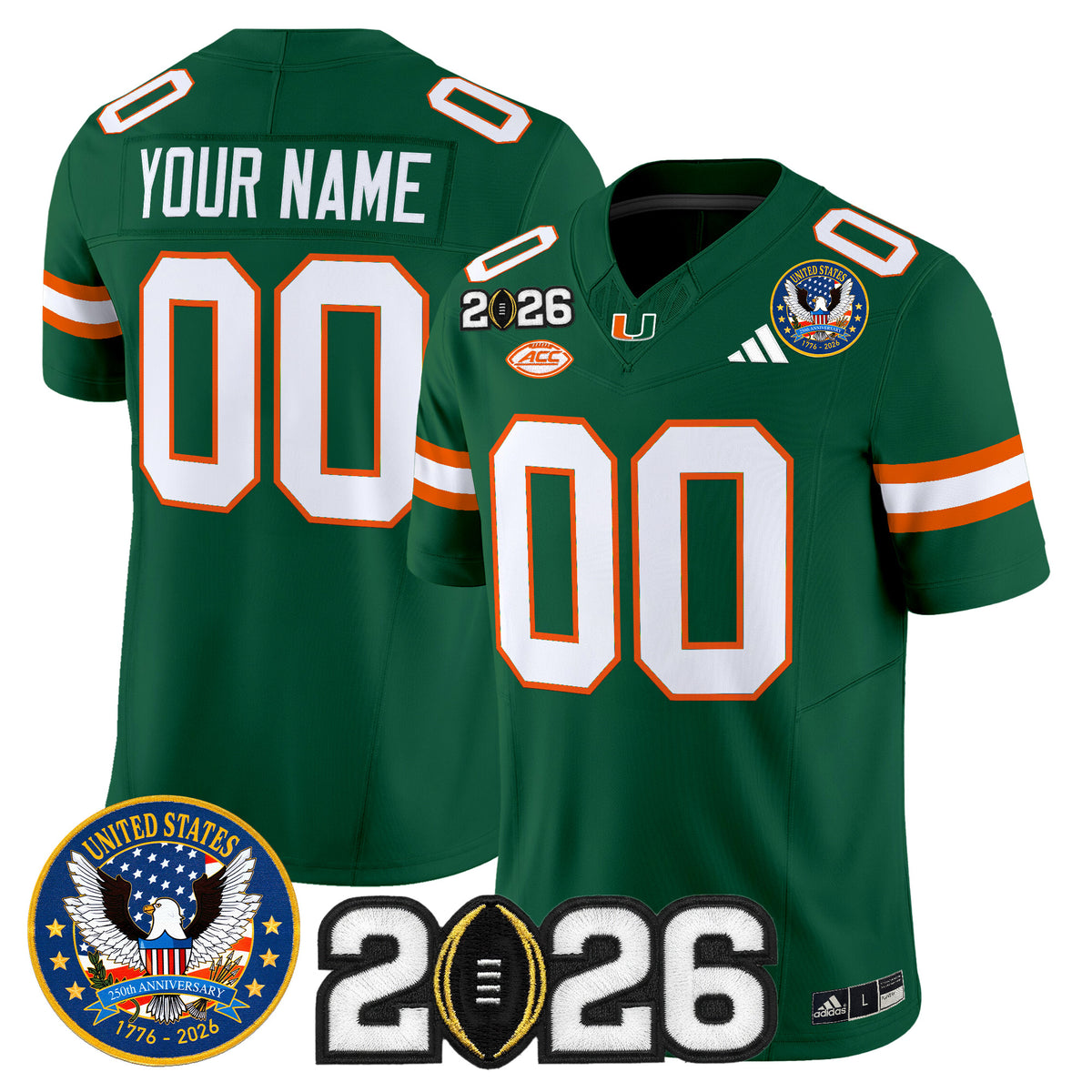 Miami Hurricanes "United States 250th Anniversary & 2026 CFP Final Patch" Vapor Limited Custom Jersey - All Stitched