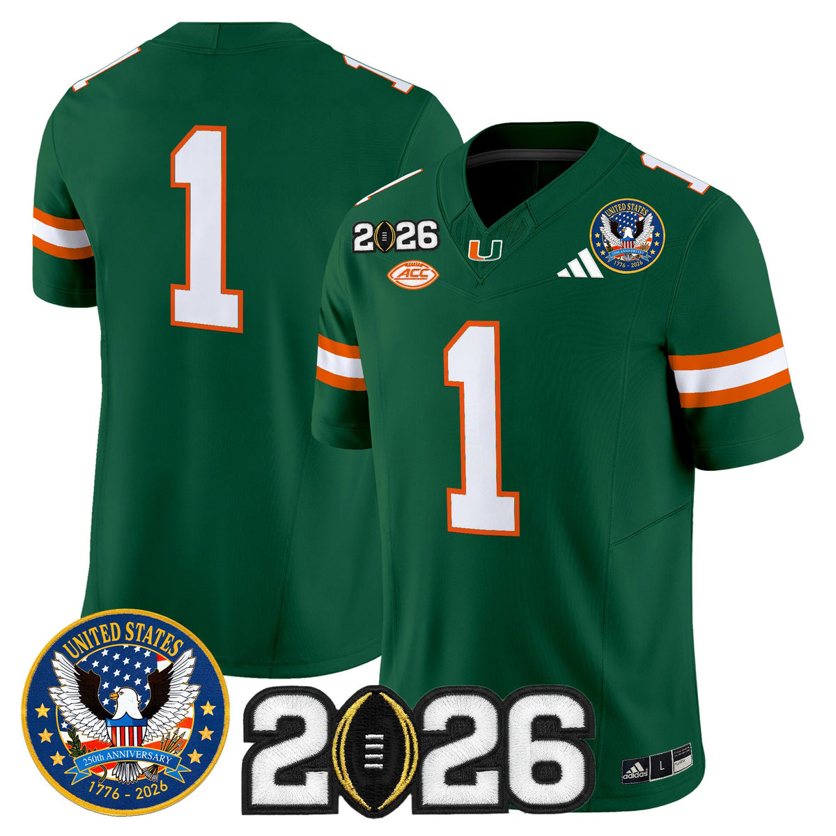 Men's Miami Hurricanes "United States 250th Anniversary & 2026 CFP Final Patch" Vapor Limited Jersey - All Stitched