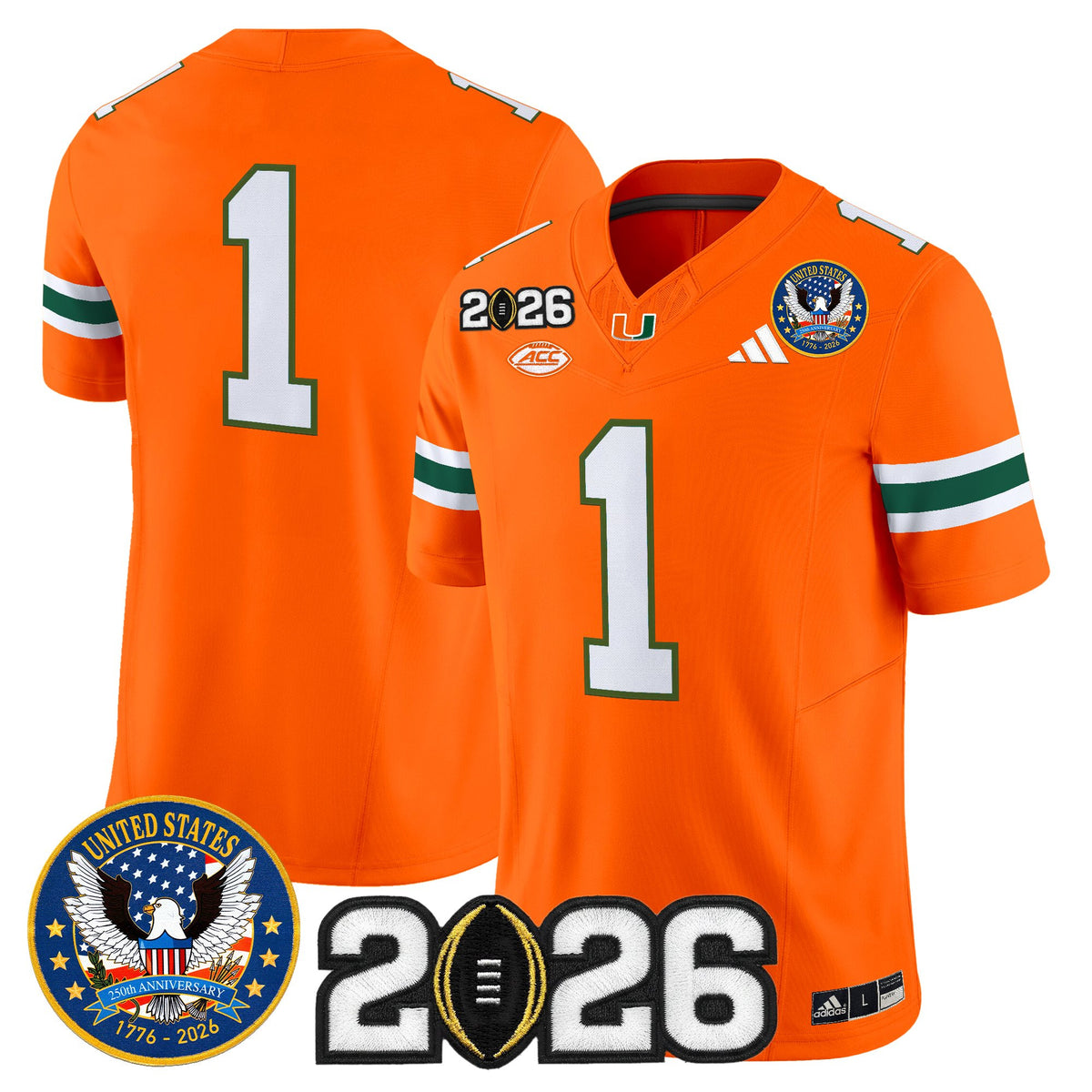 Men's Miami Hurricanes "United States 250th Anniversary & 2026 CFP Final Patch" Vapor Limited Jersey - All Stitched
