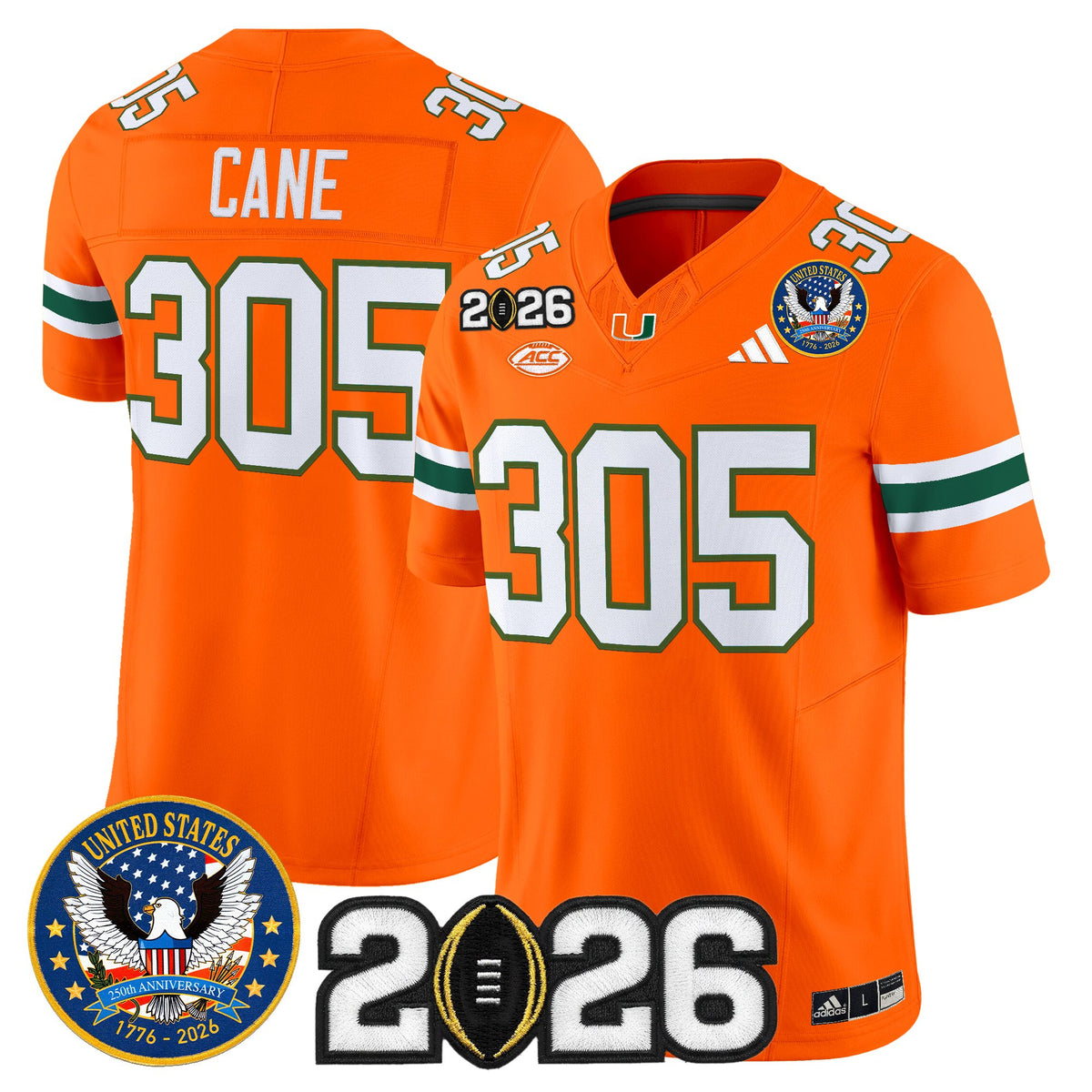 Men's Miami Hurricanes "United States 250th Anniversary & 2026 CFP Final Patch" Vapor Limited Jersey - All Stitched