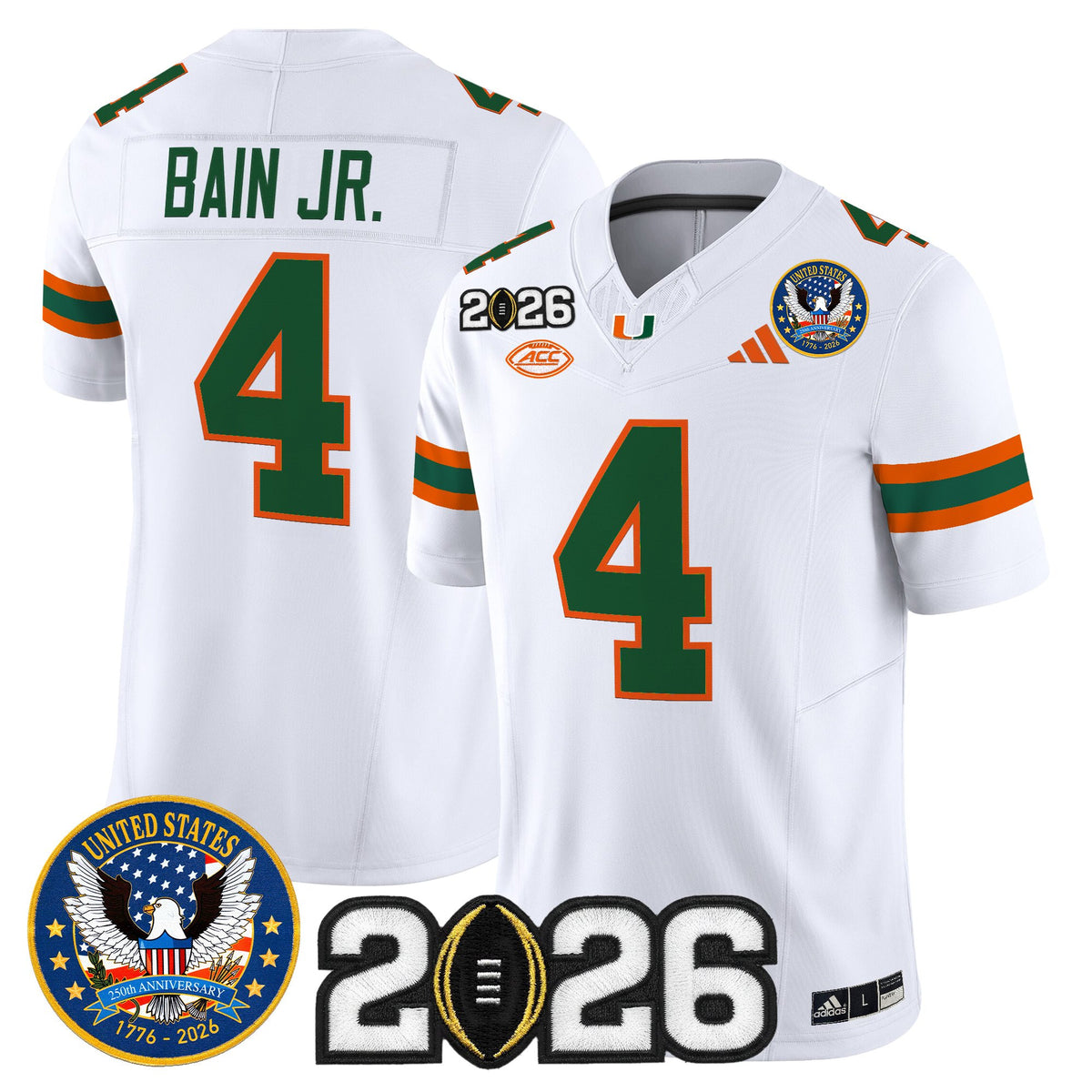Men's Miami Hurricanes "United States 250th Anniversary & 2026 CFP Final Patch" Vapor Limited Jersey - All Stitched