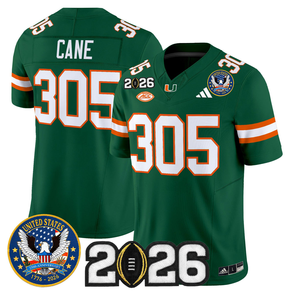 Men's Miami Hurricanes "United States 250th Anniversary & 2026 CFP Final Patch" Vapor Limited Jersey - All Stitched