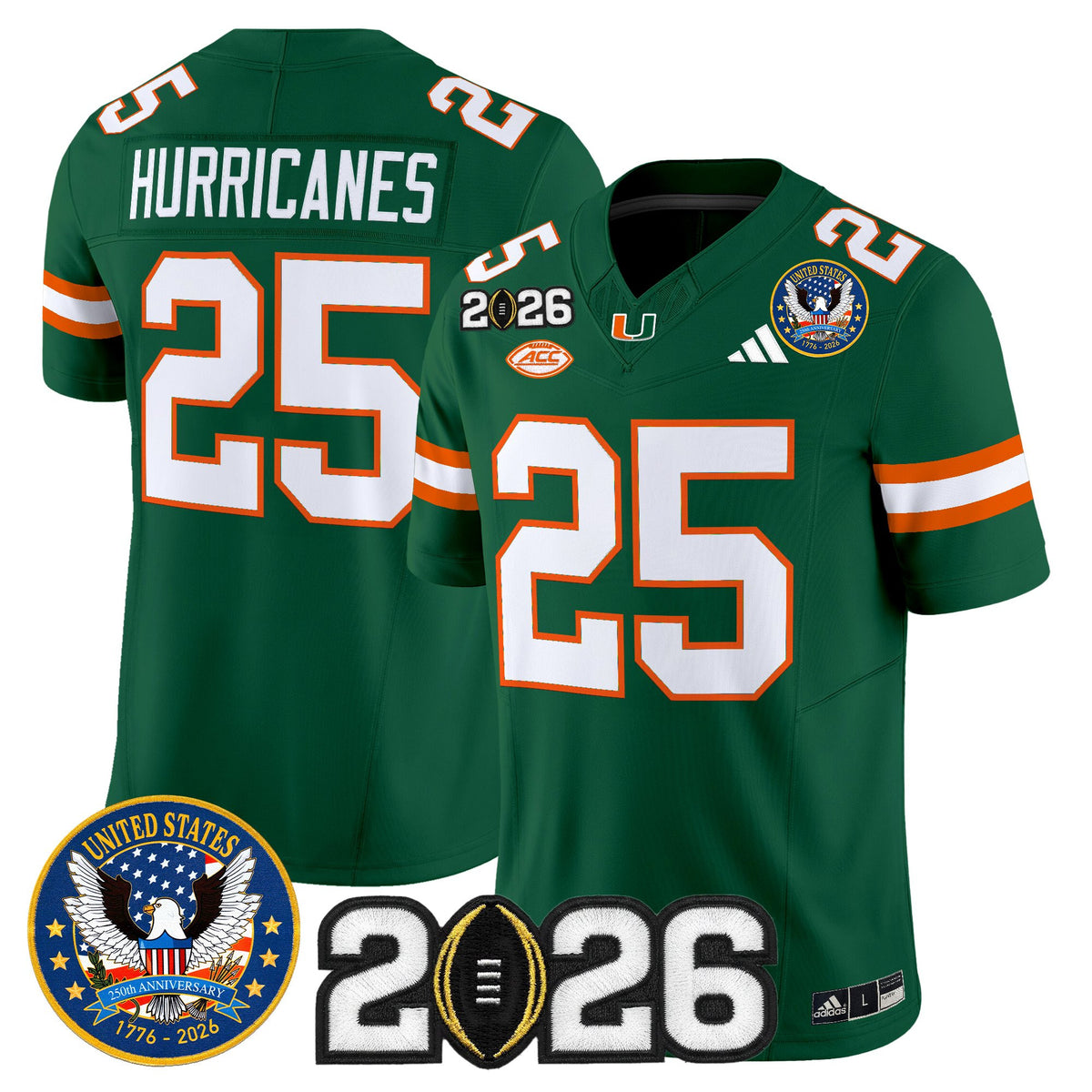 Men's Miami Hurricanes "United States 250th Anniversary & 2026 CFP Final Patch" Vapor Limited Jersey - All Stitched