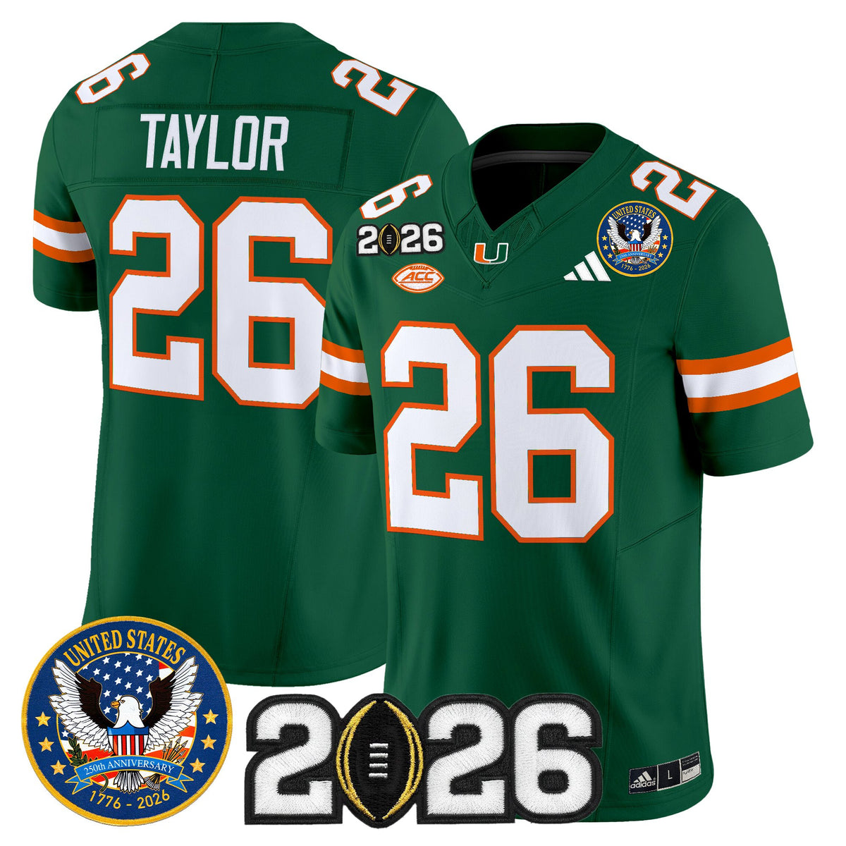 Men's Miami Hurricanes "United States 250th Anniversary & 2026 CFP Final Patch" Vapor Limited Jersey - All Stitched
