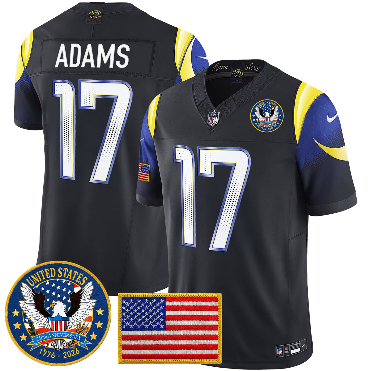 Men's Los Angeles Rams 2025 "United States 250th Anniversary Patch" Vapor Limited Jersey - All Stitched