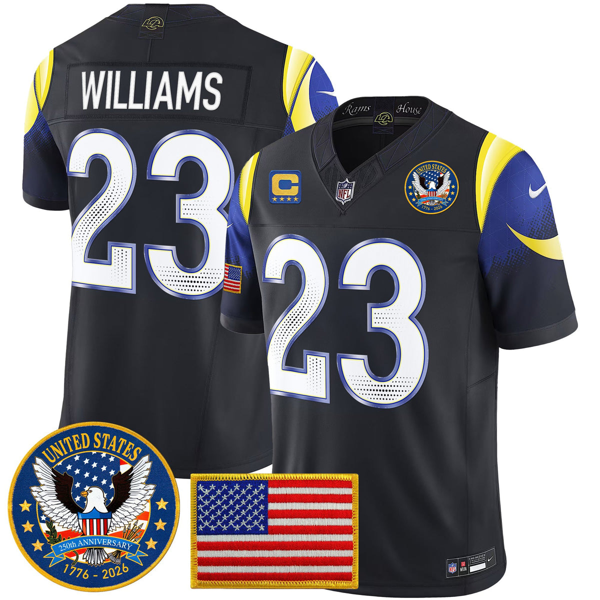 Men's Los Angeles Rams 2025 "United States 250th Anniversary Patch" Vapor Limited Jersey - All Stitched