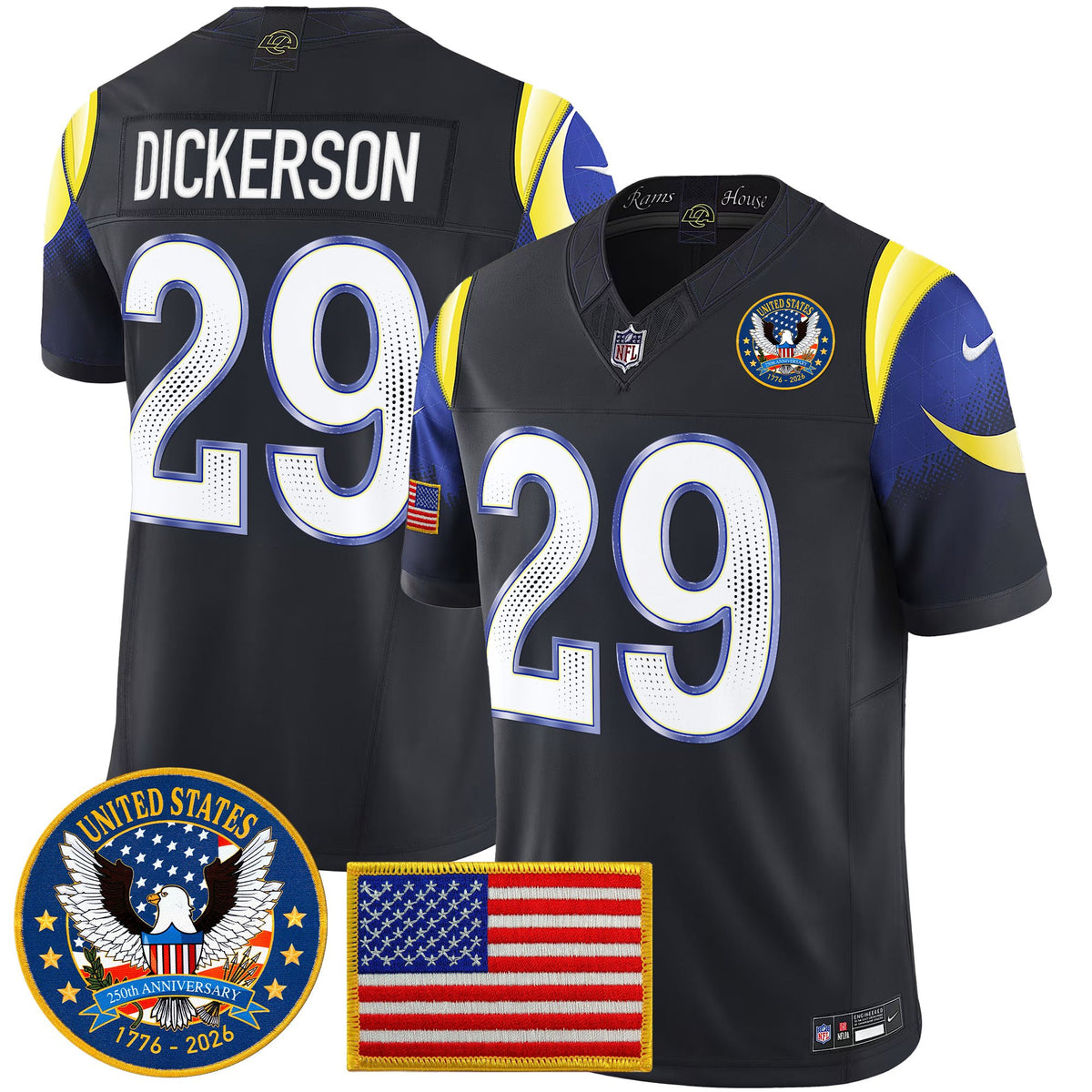 Men's Los Angeles Rams 2025 "United States 250th Anniversary Patch" Vapor Limited Jersey - All Stitched