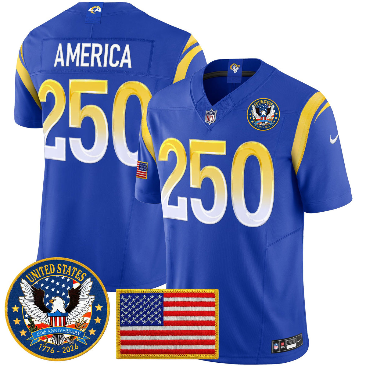 Men's Los Angeles Rams 2025 "United States 250th Anniversary Patch" Vapor Limited Jersey - All Stitched