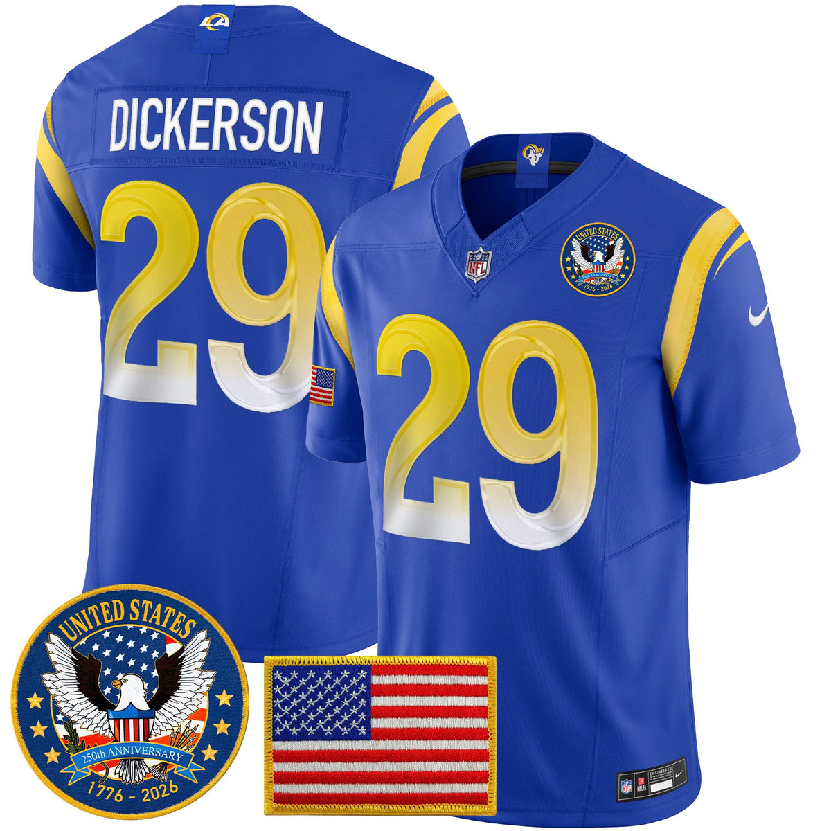 Men's Los Angeles Rams 2025 "United States 250th Anniversary Patch" Vapor Limited Jersey - All Stitched