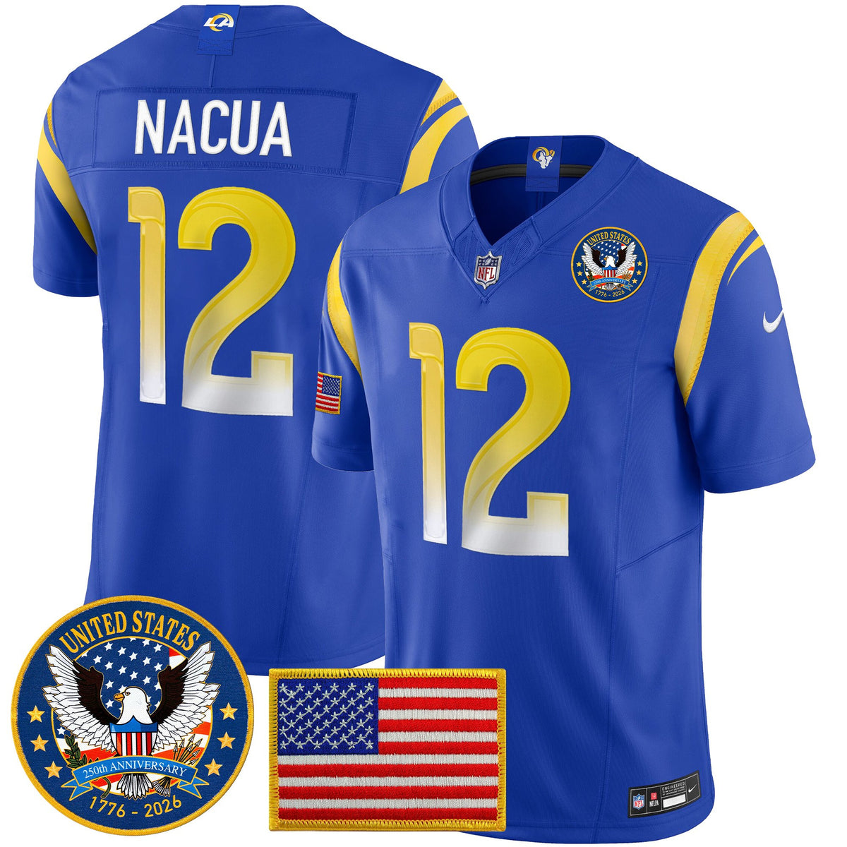 Men's Los Angeles Rams 2025 "United States 250th Anniversary Patch" Vapor Limited Jersey - All Stitched