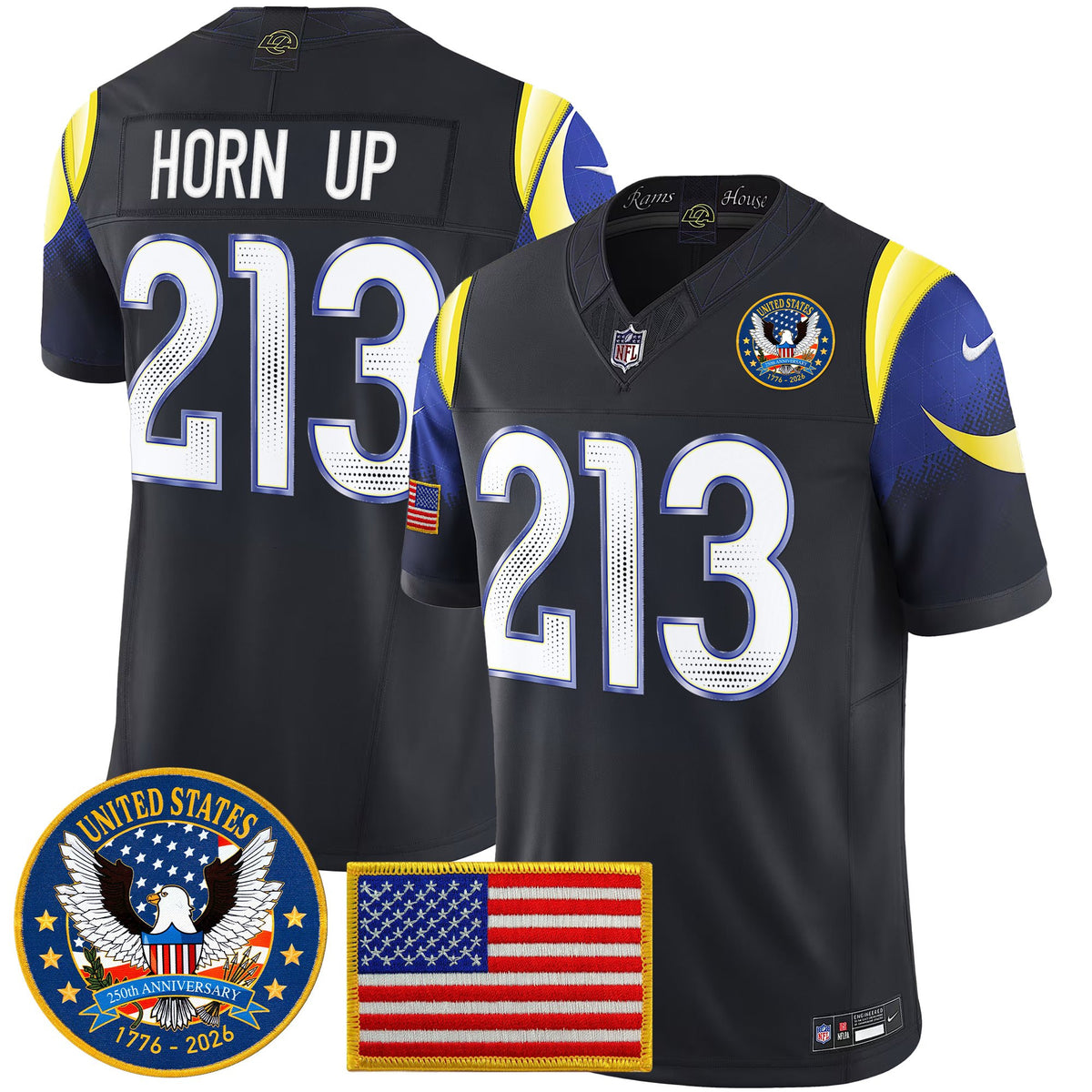 Men's Los Angeles Rams 2025 "United States 250th Anniversary Patch" Vapor Limited Jersey - All Stitched