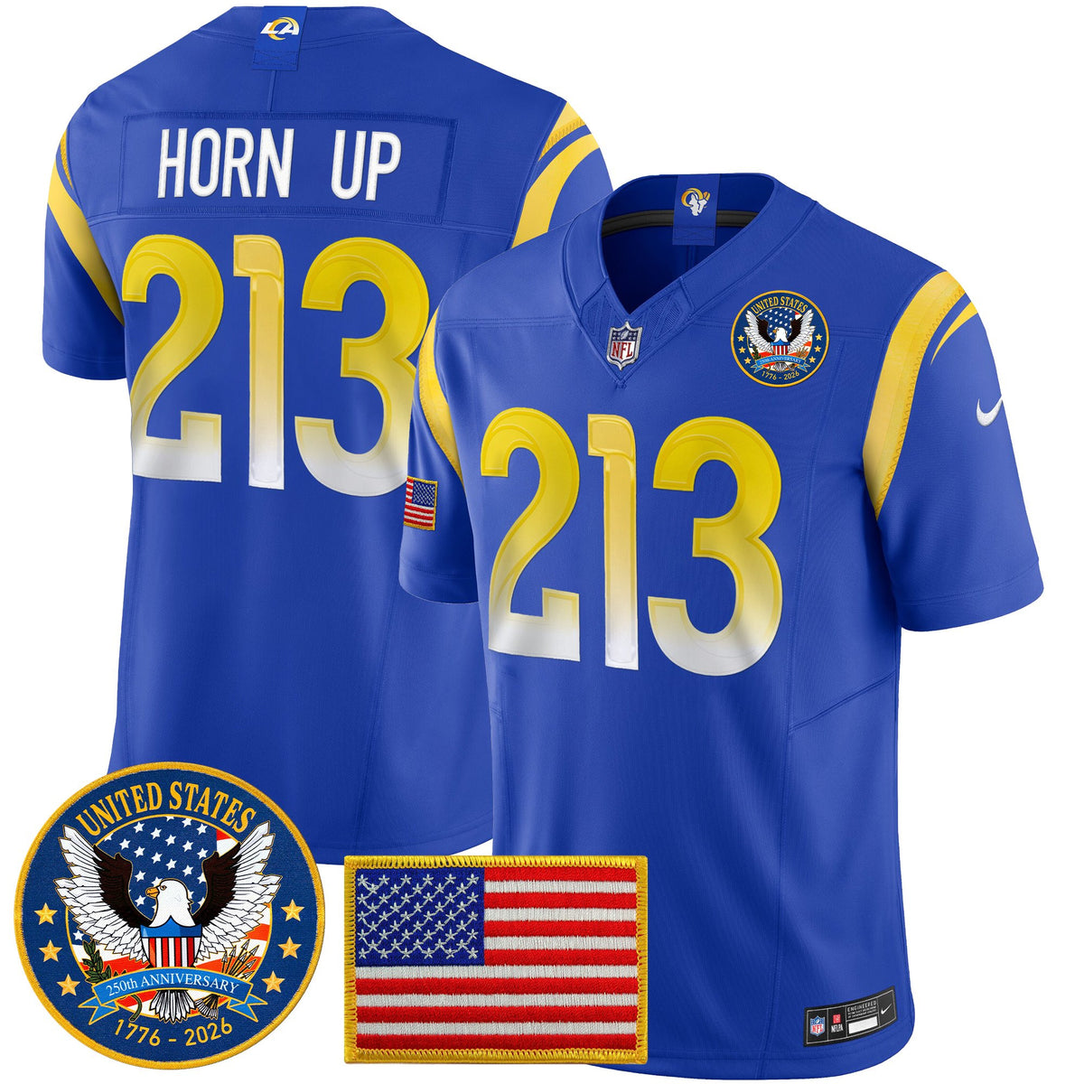 Men's Los Angeles Rams 2025 "United States 250th Anniversary Patch" Vapor Limited Jersey - All Stitched