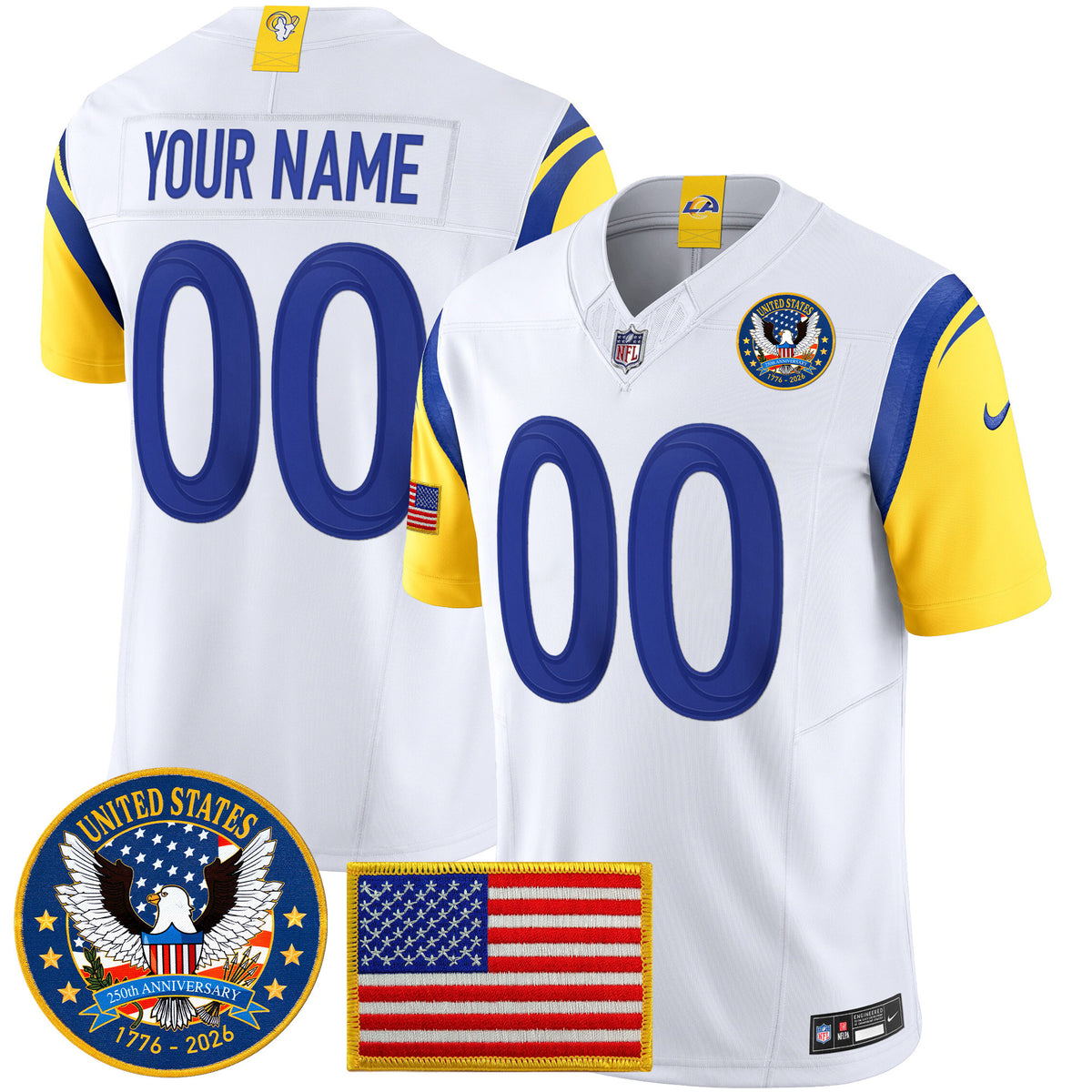 Los Angeles Rams 2025 "United States 250th Anniversary Patch" Vapor Limited Custom Jersey - All Stitched