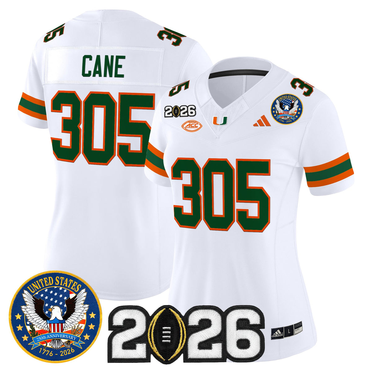 Women's Miami Hurricanes "United States 250th Anniversary & 2026 CFP Final Patch" Vapor Limited Jersey - All Stitched