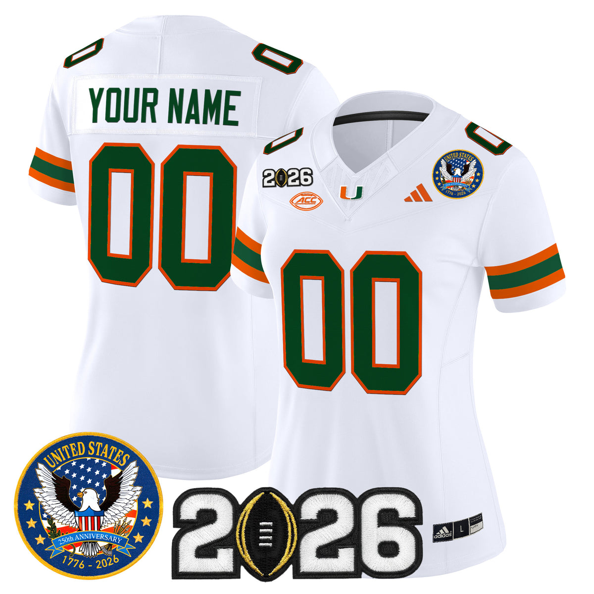 Miami Hurricanes "United States 250th Anniversary & 2026 CFP Final Patch" Vapor Limited Custom Jersey - All Stitched