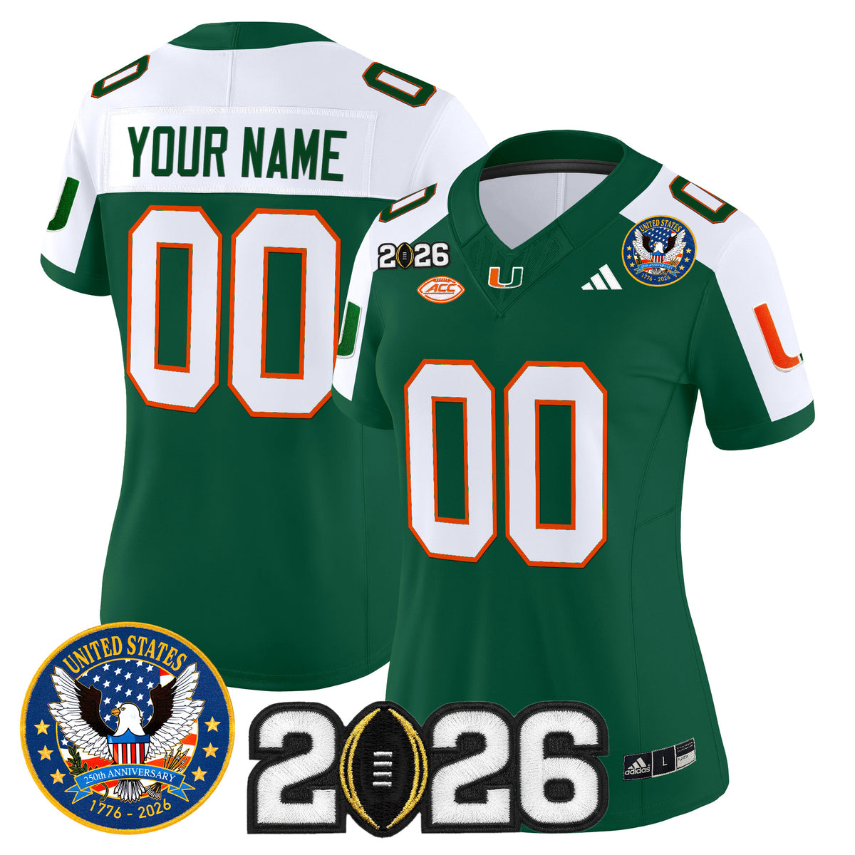Miami Hurricanes "United States 250th Anniversary & 2026 CFP Final Patch" Vapor Limited Custom Jersey - All Stitched