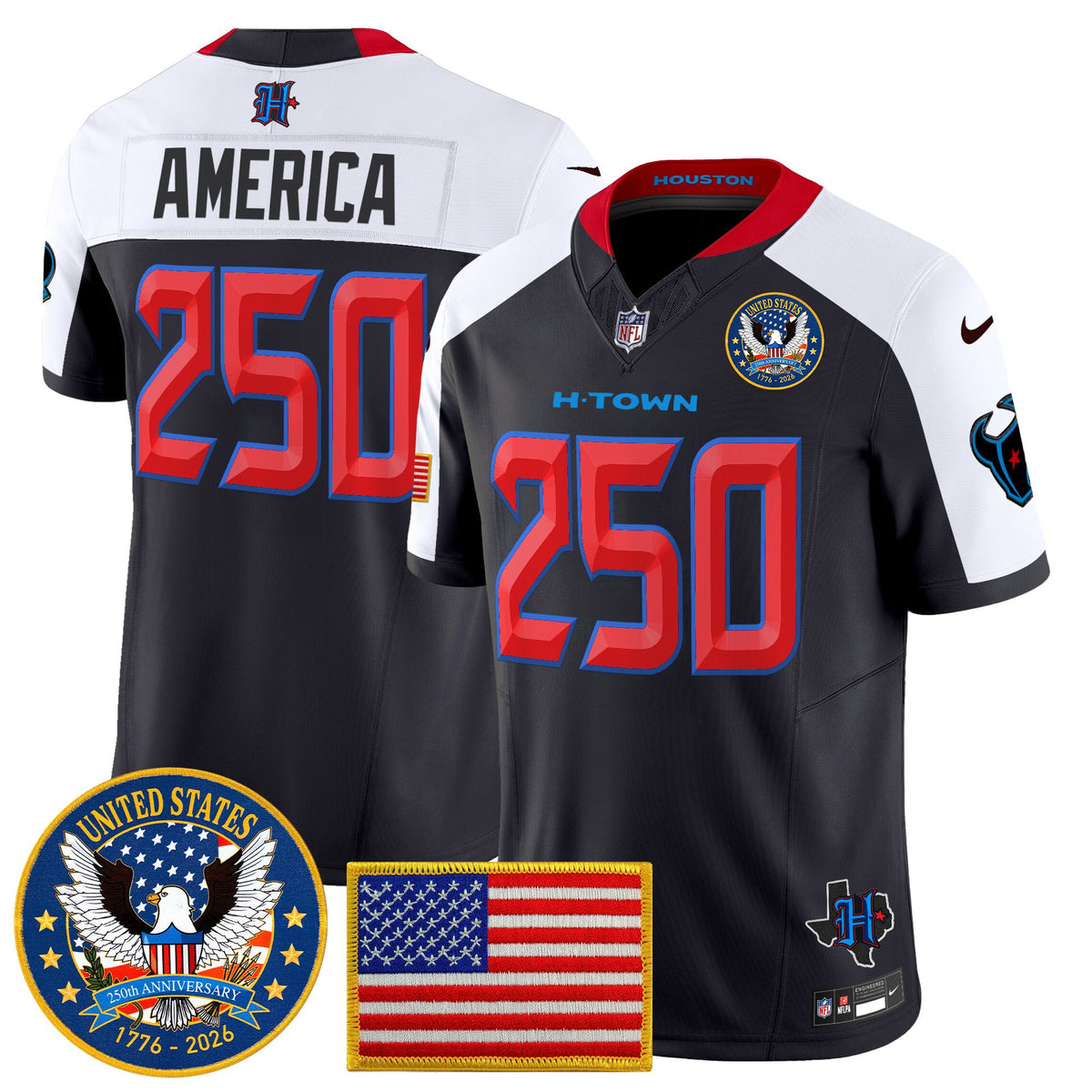 Men's Houston Texans "United States 250th Anniversary Patch" Vapor Limited Jersey - All Stitched