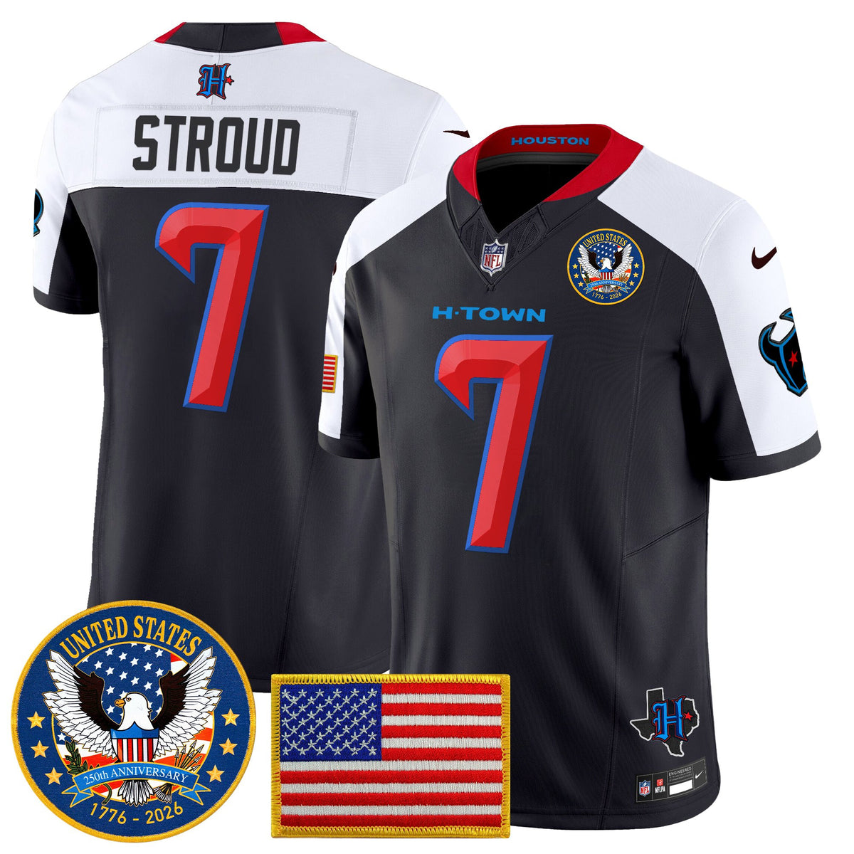 Men's Houston Texans "United States 250th Anniversary Patch" Vapor Limited Jersey - All Stitched