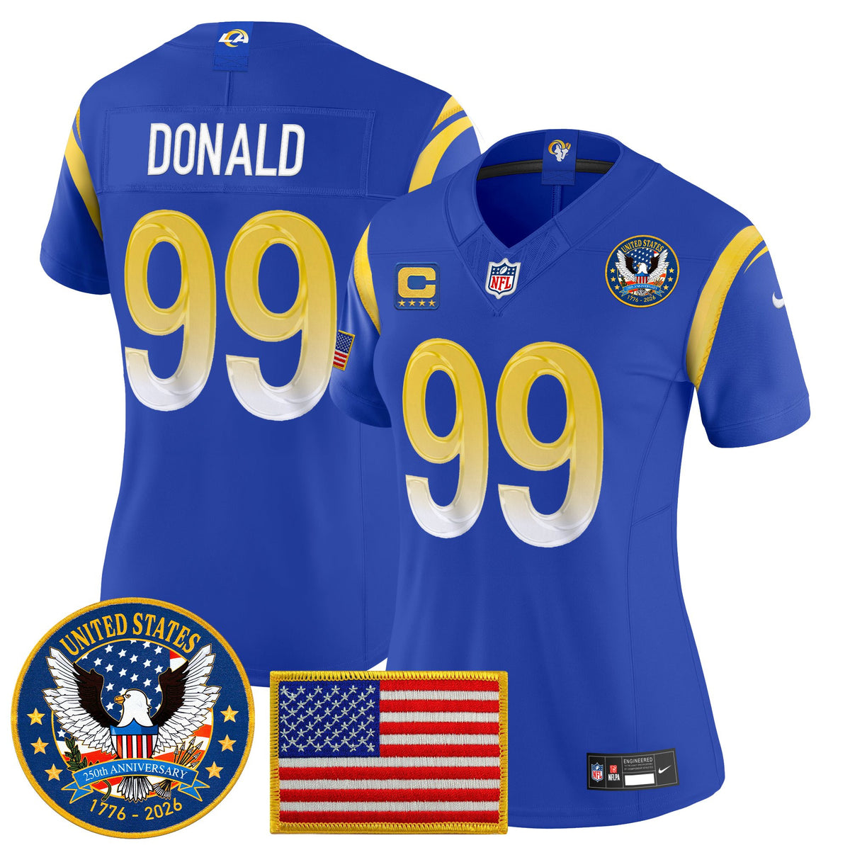 Women's Los Angeles Rams 2025 "United States 250th Anniversary Patch" Vapor Limited Jersey - All Stitched