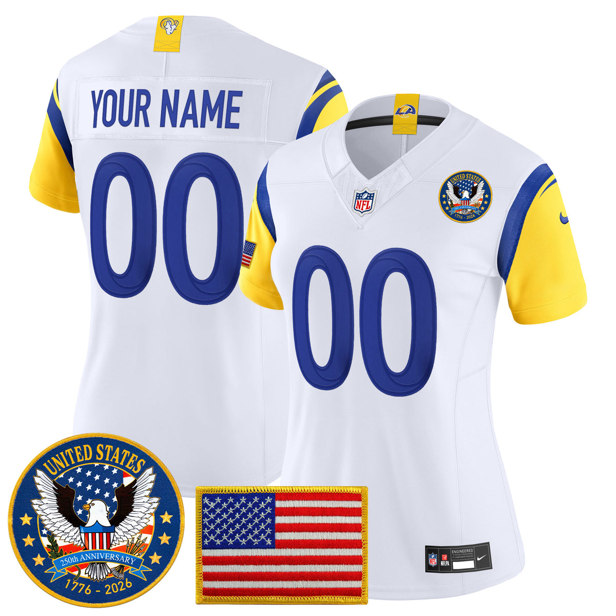 Los Angeles Rams 2025 "United States 250th Anniversary Patch" Vapor Limited Custom Jersey - All Stitched